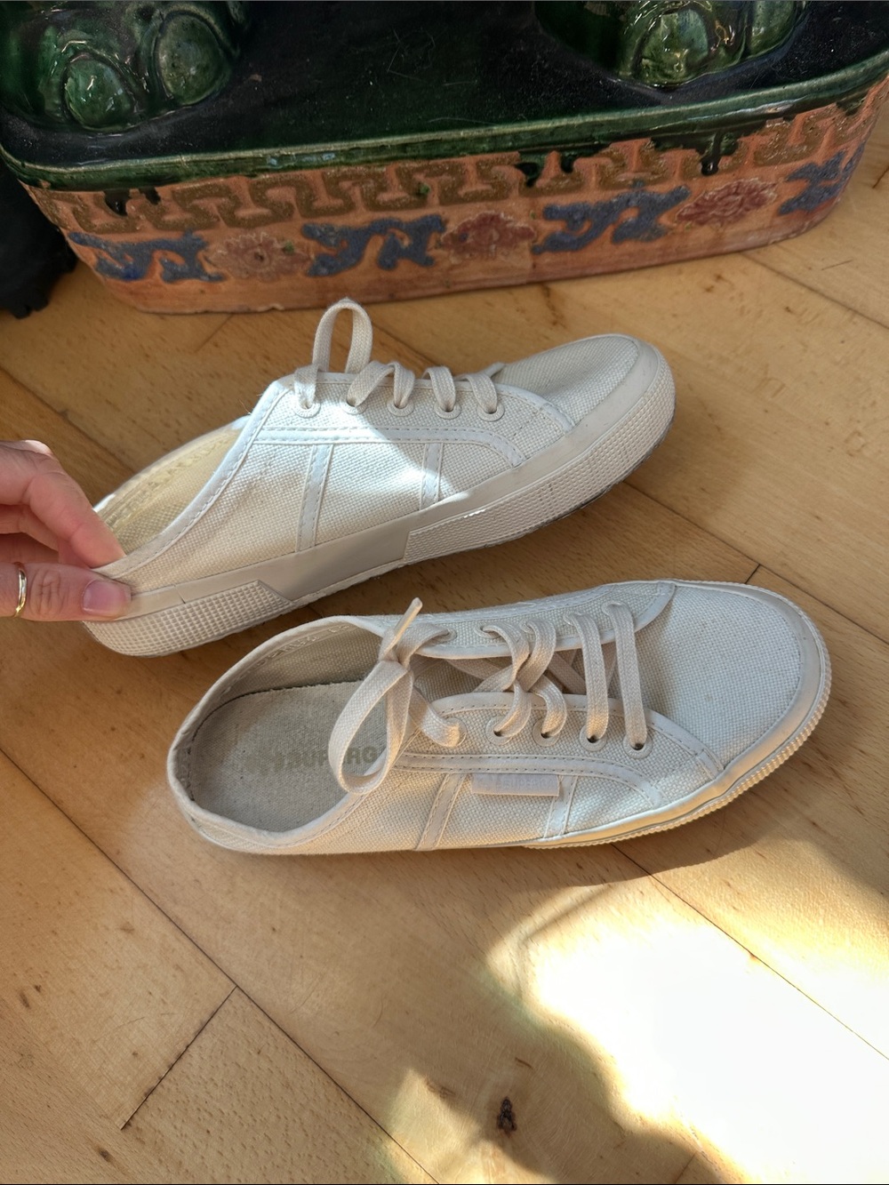 Superga Women's Canvas Lace-Up Sneakers in Off-White
